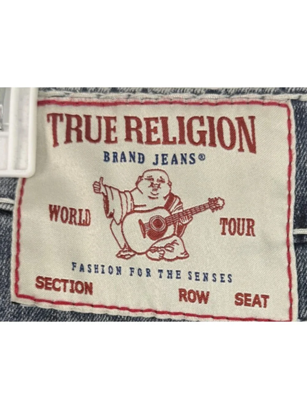 True Religion ROCCO Relaxed Skinny Mens Sz 36 x 34 Blue Denim Jeans Thick Stitch